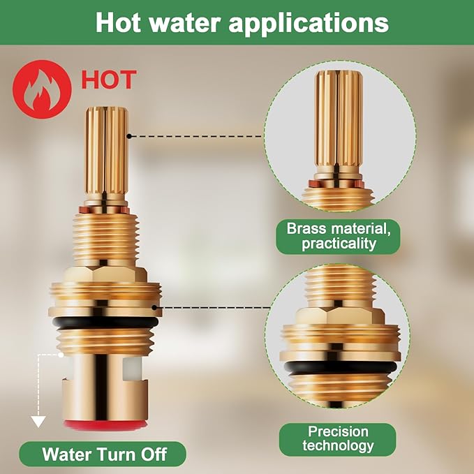 Brass 1-002 Hot Cartridge, Compatible With Brass 1-002 Cartridge, Faucet Cartridge for Bathroom Basin Faucet, Brass Constructio (1-002 Hot Cartridge)