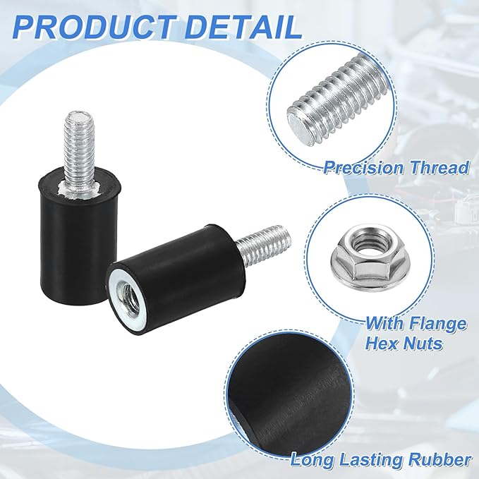 uxcell M4 Rubber Mounts, 8Pcs 10x15mm(DxH) Rubber Cylindrical Anti Vibration Isolator Shock Absorber with Lock Nut for Car Bobbin Generator Air Compressors