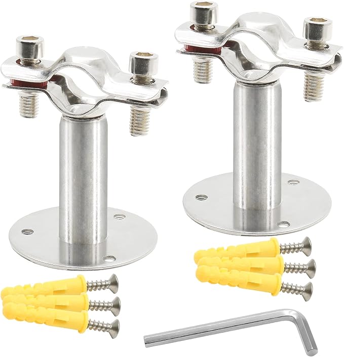 Piutouyar 2 Pcs Stainless Steel Wall Mount Ceiling Mount Pipe Support, Adjustable Pipe Ceiling Bracket Clamp Pipe Straps Fit for Dia 19mm(1/2inch) Pipe with Screws