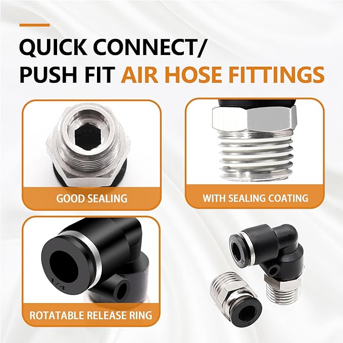 mankk 12PCS 1/4 Inch Tube OD x 1/8 Inch NPT Thread Elbow and Straight Combination 1/4 Push to Connect Fittings Pneumatic Fitting Kit Air Hose Quick Connect Fittings
