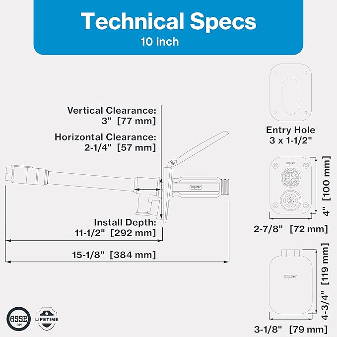 Aquor House Hydrant V2+ Frost Free Outdoor Faucet, Anti Siphon Valve with Quick Connect, Frost Proof Flush Wall Hose Bib, 10 inch Stem, 11-1/2 inch Install Depth, Slate Gray