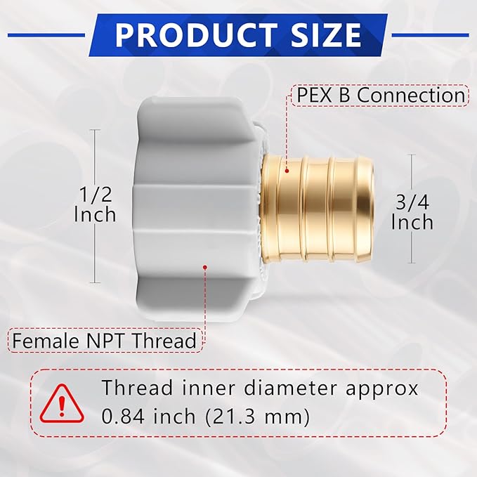 3/4" Pex x 1/2" Female NPT Swivel Adapter No-Lead Brass Crimp Fitting,PEX-B Compatible,10-Pack
