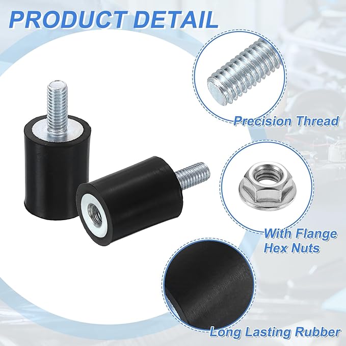 uxcell M5 Rubber Mounts, 8Pcs 15x20mm(DxH) Rubber Cylindrical Anti Vibration Isolator Shock Absorber with Lock Nuts for Car Bobbin Generator Air Compressors