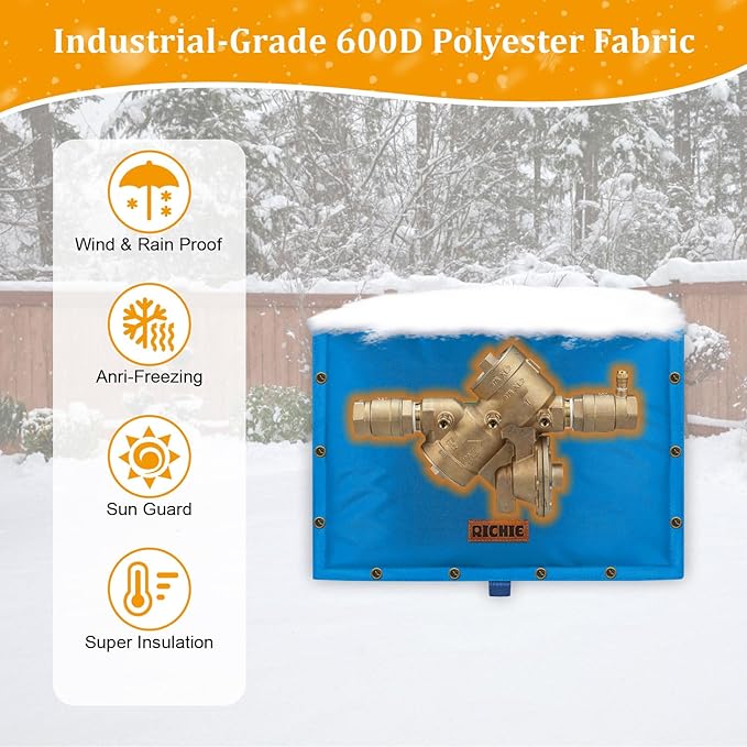 Backflow Preventer Insulated Cover (5°F) for Winter Freeze Protection, 21" W x 16" H Thickened Pressure Reducing Value & Well Pump Cover, Outdoor Waterproof Insulation Pouch for Sprinkler Valve, Blue