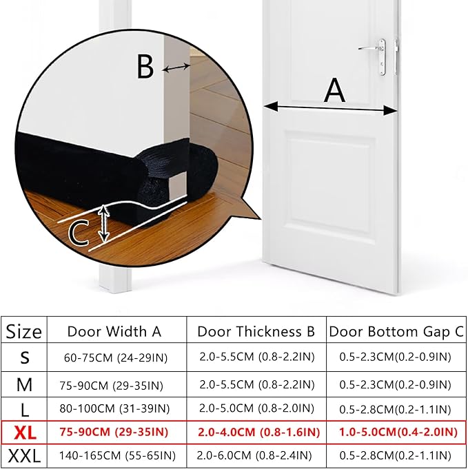 Door Draft Stopper for Doors No Adhesive Draught Excluder Under Door Wind Blocker for Bottom of Door,Reduce Noise Draught Excluder Sweep Sound Proof (29-35IN / Distance Under The Door 2IN)