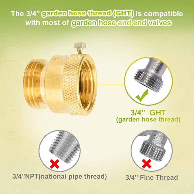 SUNGATOR Anti Siphon Valve, Hose Bib Vacuum Breakers Set, 3/4 Inch Backflow Preventer for Garden Spigot, RV, Solid Brass Anti-Backflow Valve with Sealing Tape (4-Pack)