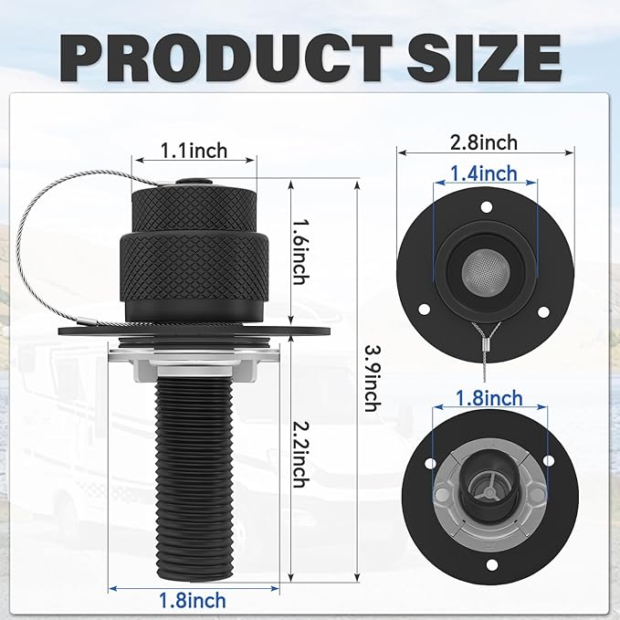 All Metal RV City Water Inlet with Check Valve RV Water Inlet -rv Water Fill Inlet Leak Proof & Universal Fit for RV Camper Motorhome Trailer Marine -Black