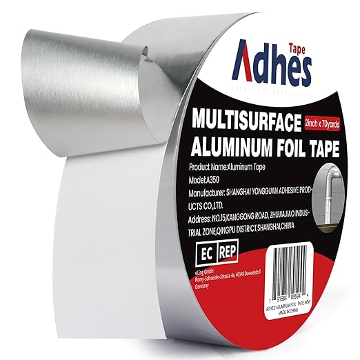 ADHES Heavy Duty Aluminum Foil Tape 2 Inch x 210 Feet(70 Yards) – Heat Resistant & Waterproof Silver Duct Tape – High-Temperature HVAC Tape for Ductwork, Sealing, Insulation, and Repairs