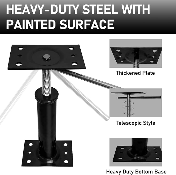 House Jacks for Leveling, 2 PCS Adjustable Jack Post 11"-16" Basement Floor Jack, Screw Floor Jack Post Supports Stabilizer Jacks for House Foundation, Stairs, Porches, Roof Beams