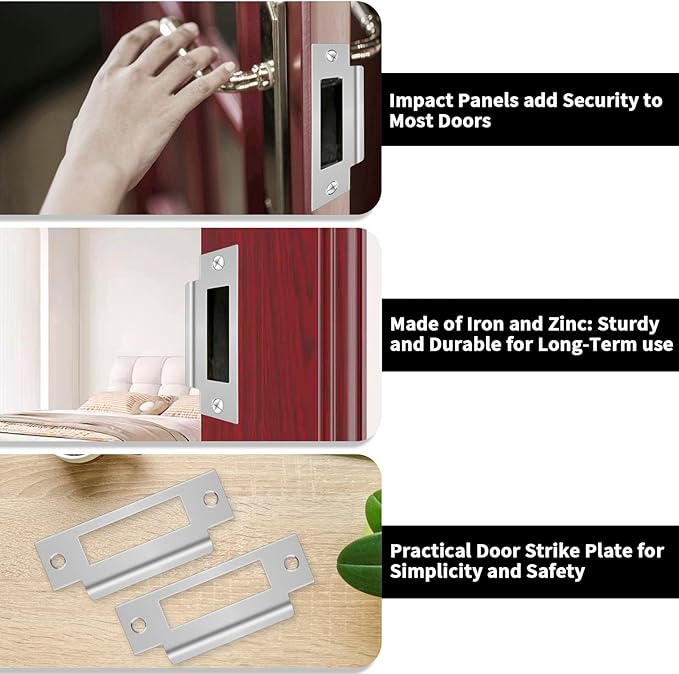 4-7/8" Door Strike Plate, Universal Door Strike Plate with Brushed Zinc Finish, T Strike Deadbolt Strike Plate Door Backplate Iron, Replacement Protection Bolt Safety Strike Plate (3 PCS)