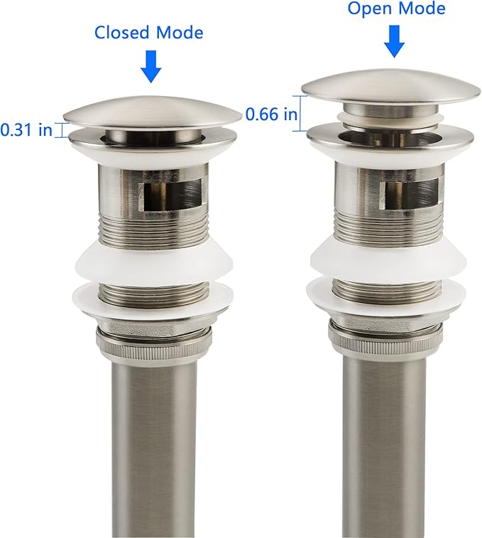SKOWLL Vessel Bathroom Sink Drain Kit Pop-Up Sink Stoppers Push Button Vanity Drain Kit Brushed Nickel Push Drain with Overflow