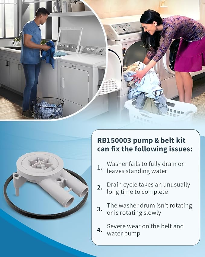RB150003 Washer Drain Pump Belt Kit Fit for Alliance Speed Queen Belt & Pump Model M/N 8/Post, Replace 201566P 27001036