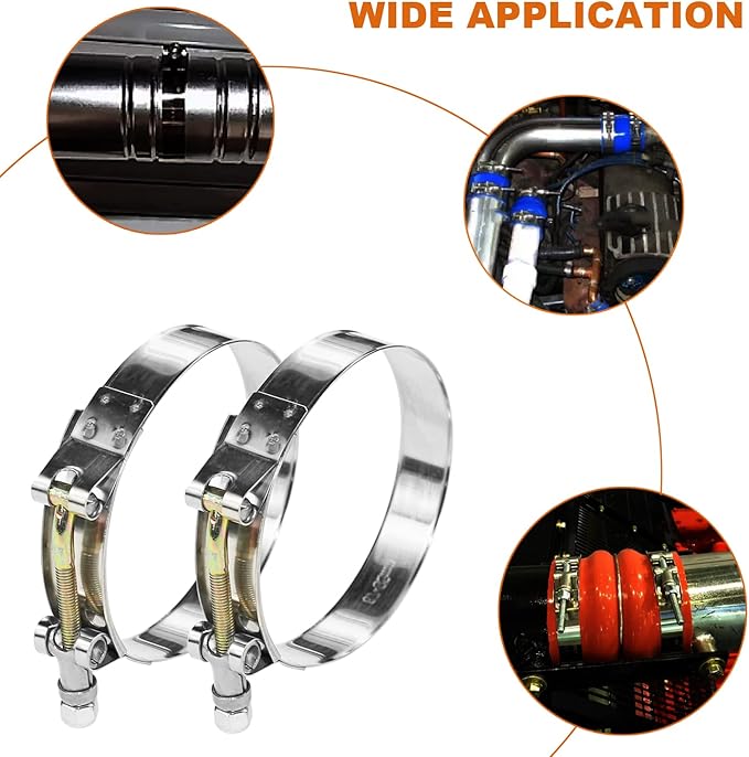 4 Pack 1.75" T-Bolt Hose Clamps, 304 Stainless Steel Turbo Intake Clamp, Working Range 1.97"-2.24"(50mm-57mm) for 1.75" I.D. Hose