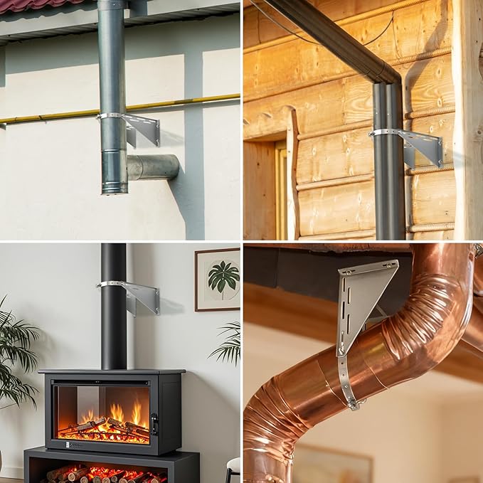 Adjustable 8" Chimney Pipe Wall Support Bracket, Fireplace Pipe Wall Bracket for 6" (8" O.D.) Double Wall Chimney Pipe