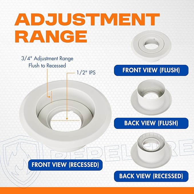 Recessed Fire Sprinkler Escutcheon 3/4 in. IPS - 2 Piece in White - Depth Adjustment Range up to 3/4 in. for Fire Sprinkler Trim