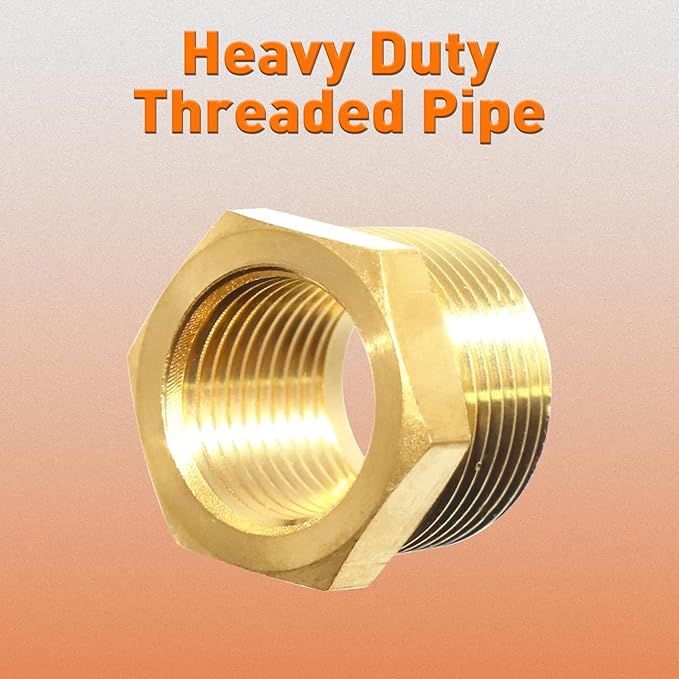 (Pack of 4) Brass Solid Reducer Hex Bushing, Heavy Duty 3/4" NPT Male to 1/2" NPT Female Threaded Pipe Air Hose Fitting Reducer Adapter for Plumbing & Hydraulics Gas Systems