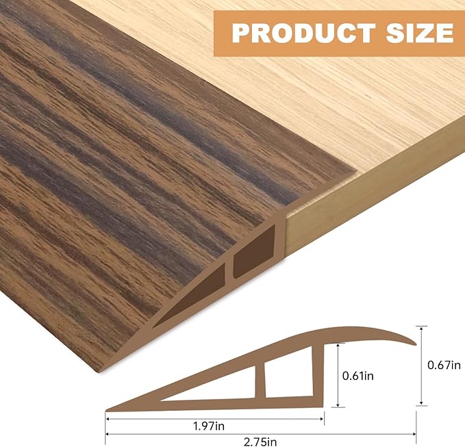 Vinyl Door Threshold Flooring Transition Strip Self Adhesive Carpet Edging Strip for Laminate Doorway Edge Threshold from 2/5" to 3/5" (Smoked Brown Wood Grain, 10 Ft)