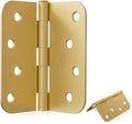 4" X 4" Satin Brass Door Hinges – 3Pack Satin Gold Brushed Brass Door Hinges with 5/8" Radius, Rounded Interior & Heavy Duty Front Door Hinge for Home, Gate, Furniture, Residential Use