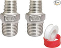 3/8" Male x 1/4" Male NPT Threaded Reducing Hex Nipple ，304 Stainless Steel Reducing Pipe Fitting Nipple Adapter With Teflon Plumbers Tape (Pack of 2)