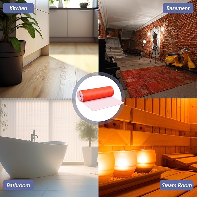 215 Sqft Uncoupling Membrane for Tile 1/8''(3mm) Thick Waterproofing Membrane Crack Prevention Anti Fracture Flooring Underlayment for Bathroom Shower Kitchen Basement(Orange)