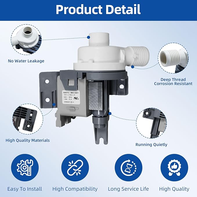 W10581874 Washing Machine Drain Pump Compatible with Maytag Kenmore Whirlpool Washing Machine Brand Can Directly Replace W10581874, 3449735, AP5949627, AP6023189, EAP10056668. 120V 60Hz 1.25A