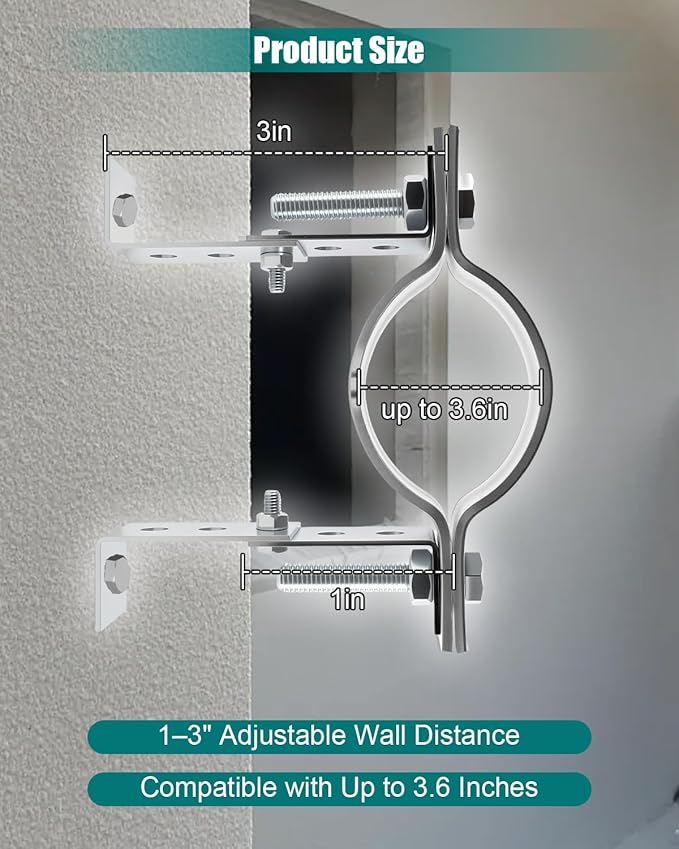 3 Inch Adjustable Chimney Pipe Strap Clamp Bracket, 2 Pack Heavy Duty Galvanized Steel Wall Mount for B Type Gas Vent Pipe, with Hardware Kit