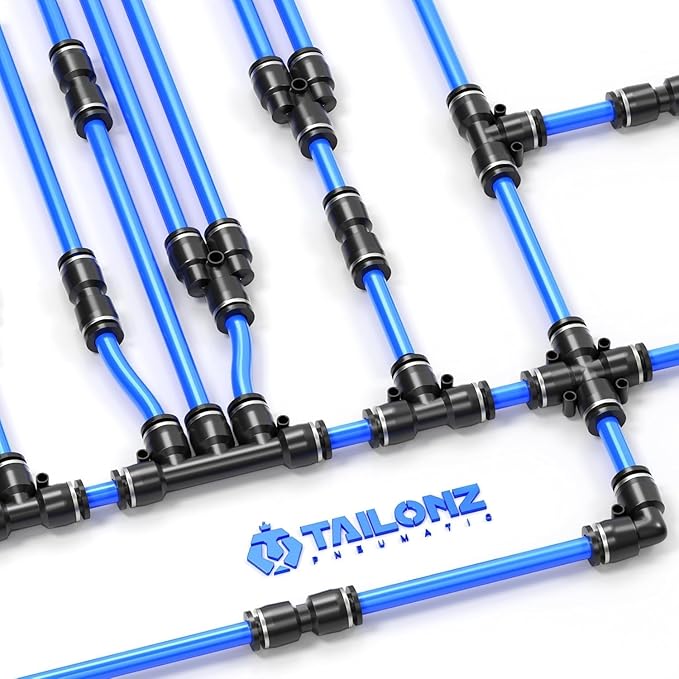 TAILONZ PNEUMATIC Black 1/4" 3/8" 1/2" Push to Connect Fittings, Push-in Fittings Thread Connection Kits Suitable for Nylon, PU Tube etc. (Pack of 66)