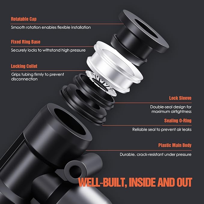 3/8" OD Push to Connect Fittings – Air Line Tee Connectors, Quick Connect Pneumatic Fittings, Push Lock Air Hose Fittings for Compressor, Air Tools & Tubing (10 PCS)