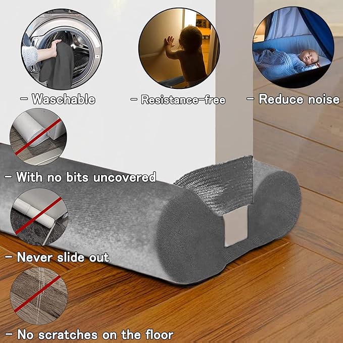 Door Draft Stopper for Doors 29-35" No Adhesive Draft Stopper for Bottom of Door Draught Excluder Under Door Wind Blocker Reduce Noise Draught Excluder Sweep Sound Proof(Grey)
