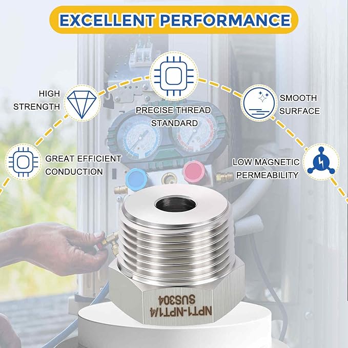 2 Pack 304 Stainless Steel Pipe Fittings, 1" MNPT to 1/4" FNPT Hex Bushing Reducer, Hose Tube Threaded Adapters for Air, Oil, LP, Gas