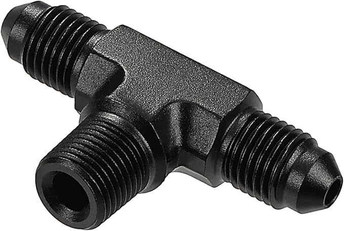 EVIL ENERGY 3AN Tee Male Flare to 1/8 NPT on Side Branch T Fitting Adapter Aluminum Black