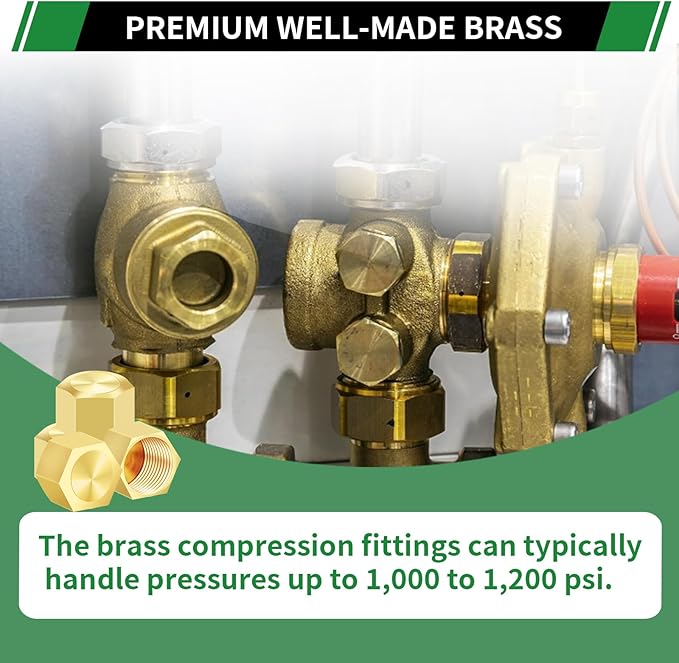 3/8" Compression Cap, 150pcs Brass Compression Fittings Hex UNEF Thread Stop Valve Tubing Ends Sealing Caps Hose Connector for Gas Garden Water Air Line