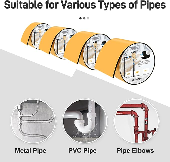 Pipe Insulation Tape, Foam Insulation Tape for Outdoor Pipes Winter Freeze Protection, Foam Pipe Insulation Wrap, Heat Tape for Water Pipes, Copper Pipes, PVC, AC Line, 2in x 15ft, Black