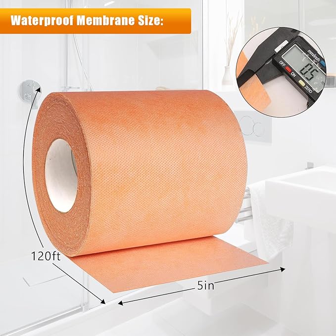 5" x 120ft Waterproof Membrane Band Roll 22Mils Thick Shower Waterproofing Tape for Tile Underlayment Uncoupling Membrane for Bathroom, Shower, Sauna & Steam Room for Wall & Floor Installation