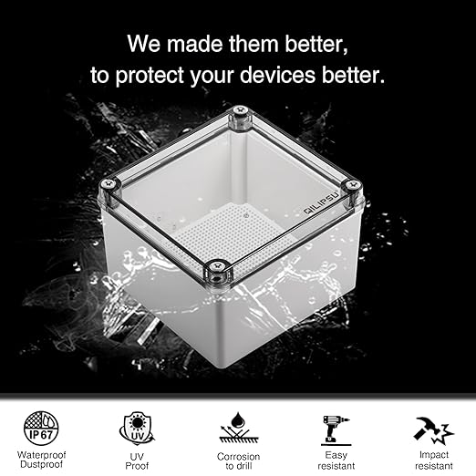 QILIPSU Outdoor Junction Box IP67 Waterproof Project Box ABS Plastic Weatherproof Electrical Enclosure Clear Cover (7.9"x7.9"x5.1" CC)