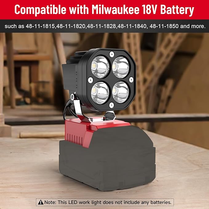 2 Packs Azocek LED Work Light Compatible with Mil-wau-kee 18V Battery, 40W 6000LM Flashlight,18V Battery Cordless Work Light 120°Adjustable with Low Voltage Protection for Outdoors Job Site Lighting
