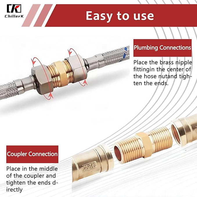Hex Couplings, 3/4" NPT Male To Male Brass Hex Nipple Adapters, Brass Pipe Extension Fittings for Oil/Air/Water/Gas Systems. (2 Pack)