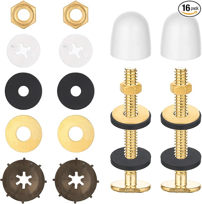 Toilet Bolts for Floor, 2 Pack Heavy Duty Toilets Floor Bolts and Caps Closet Metal Flange Bolt Kit With Washers, Nuts, Caps, Secure Toilet Bowl to Floors, Replacement Hardware for Top Mount Hinges