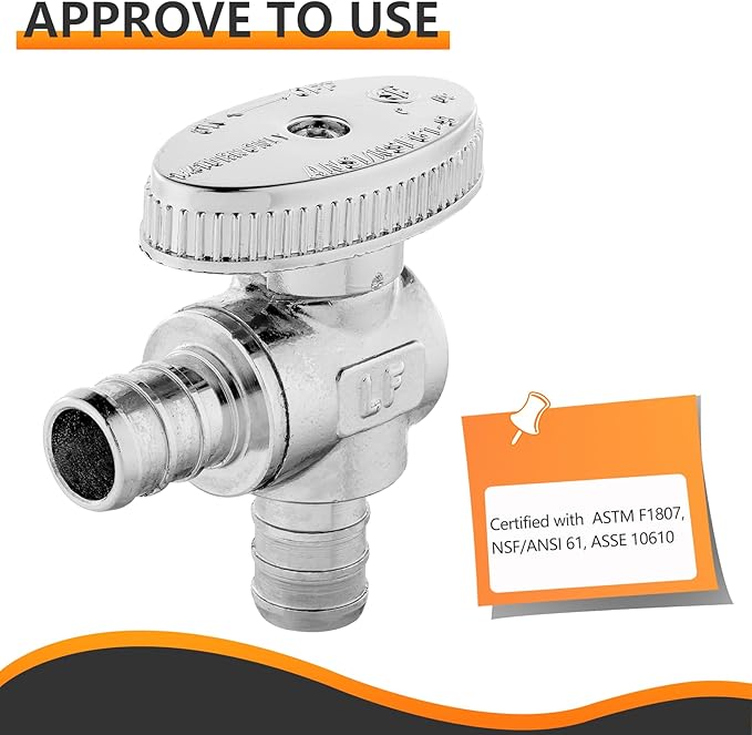 5-PCs HeSun Pex Barb Crimp Angle Stop Valve, 1/2" PEX x 1/2" PEX Angle Stop, 1/4 Turn Shut Off Valve for Bathroom, ASTM F1807(VALVE102-5)