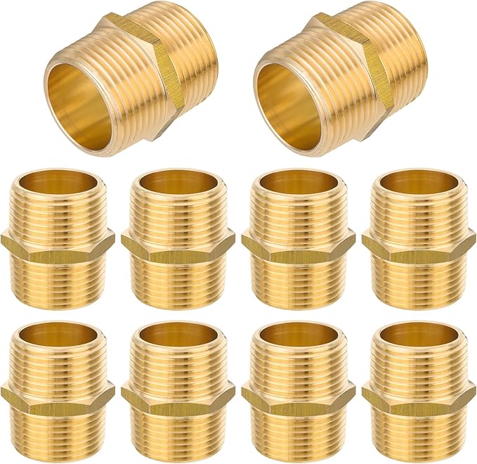 10-PCs HeSun Brass Hex Nipple Pipe Fitting, 1" NPT Male x 1" NPT Male Nipple Pipe Adapter(NPT015)