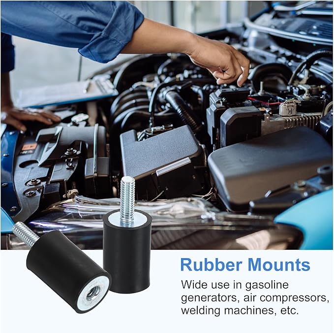 uxcell M6 Rubber Mounts, 4Pcs 20x30mm(DxH) Rubber Cylindrical Anti Vibration Isolator Shock Absorber with Lock Nut for Car Bobbin Generator Air Compressors