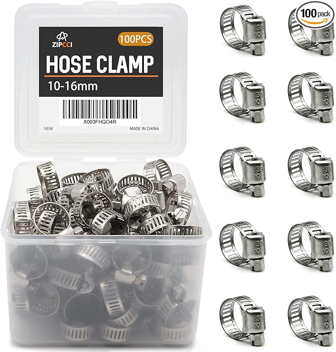 Hose Clamp, 100 Pack Stainless Steel Hose Clamps Worm Gear Fuel Line Pipe Clamps, 10-16mm (1/2 inch)