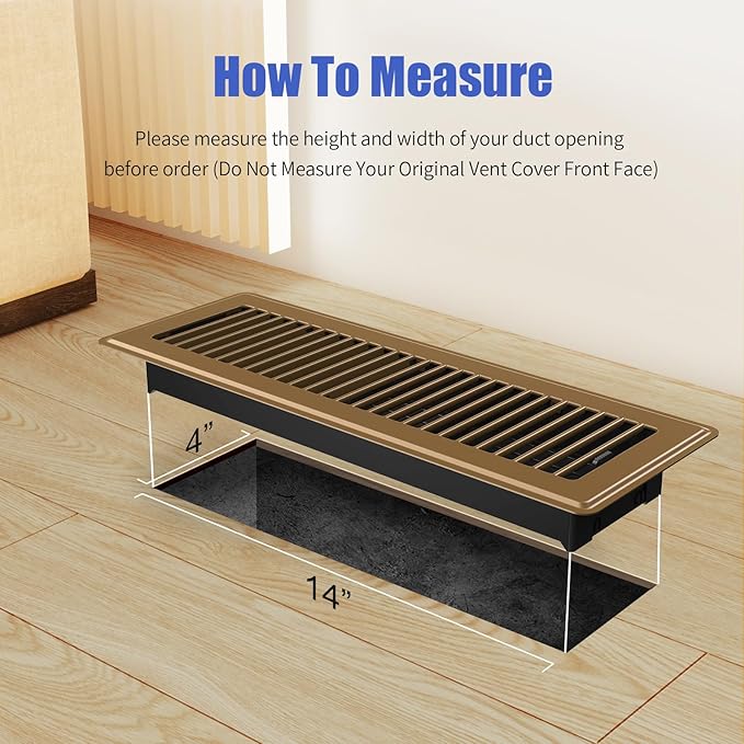 Floor Register 4x14, Adjustable Floor Vent Covers for Home Floor, Wall, Heavy Duty Walkable Steel Floor Vents, Rust-Proof Register Vent Cover, 2 Pack Value Set, Brown
