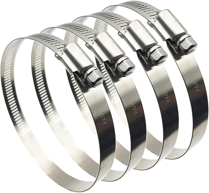 4" (Diameter) Adjustable 304 Stainless Steel Duct Clamps Hose Clamp Pipe Clamp Air Ducting Clamp worm drive hose clamps (4Pcs, 91mm-114mm)