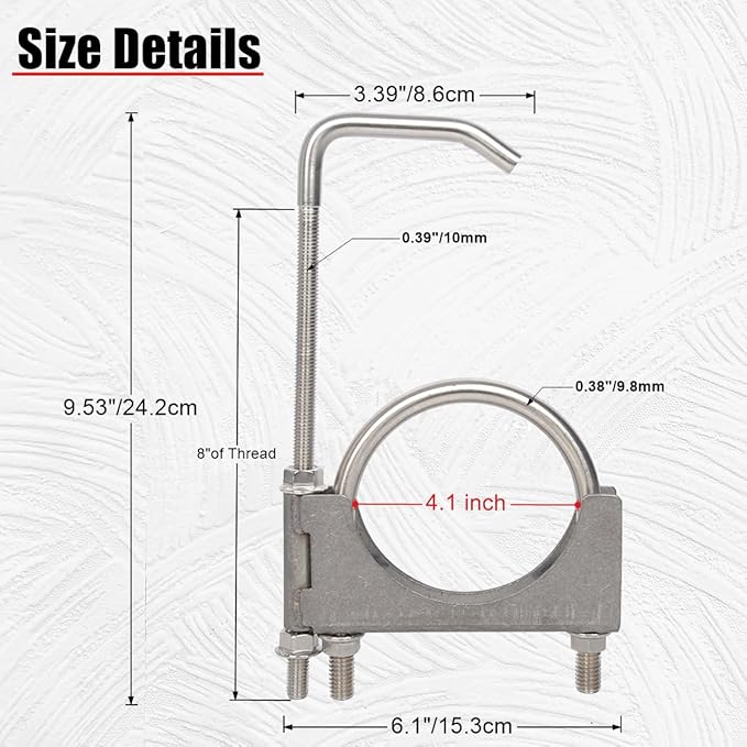 Heavy Duty 4 Inch Stainless Exhaust Clamp with Hanger Rod for Universal 4" Exhaust Pipes