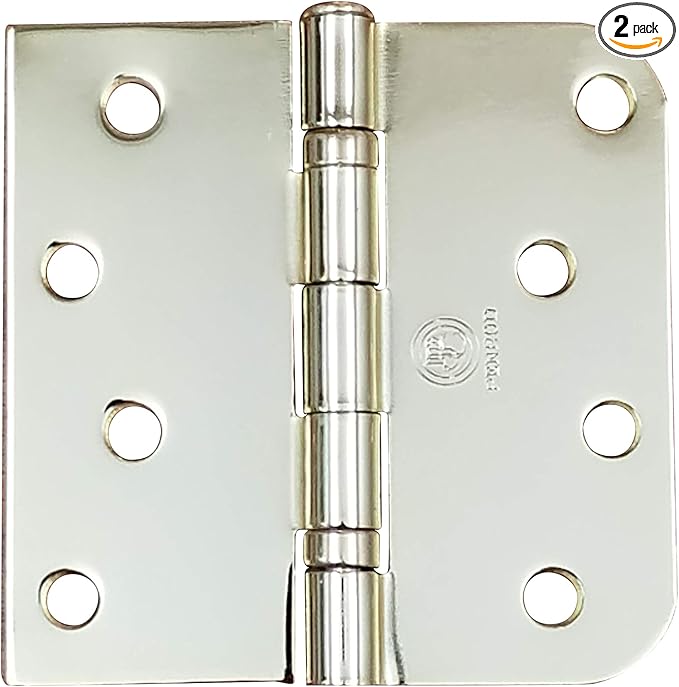 Hinge Outlet 4 Inch with 5/8 Inch Square Radius Ball Bearing Door Hinges, Heavy-Duty Steel, Removable Pin (Polished Brass, 2 Pack)