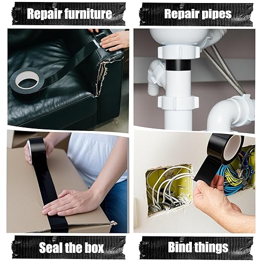 Heavy Duty Black Duct Tape, 10 Mil Extra Thick, 4 in x 60 Yds (180 ft), Waterproof, Strong Adhesive, No Residue, Multi-Purpose Home Repairs, Tearable for Indoor and Outdoor Use