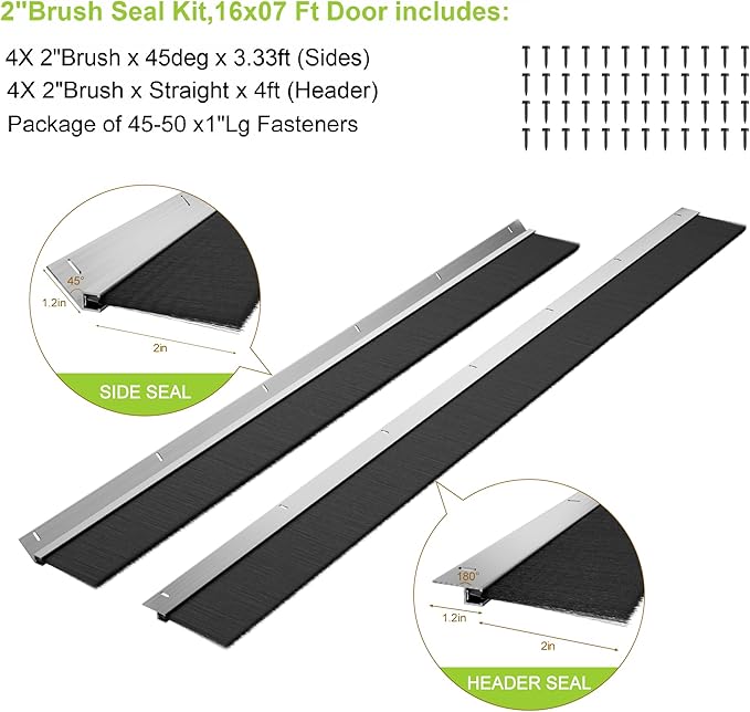 USTAR Garage Door Seal Top and Sides Kit for 16x7 ft Door - Heavy Duty Aluminum Track & 2" Brush Weather Stripping, Commercial Roll Up Door Seal, Blocks Drafts & Dust