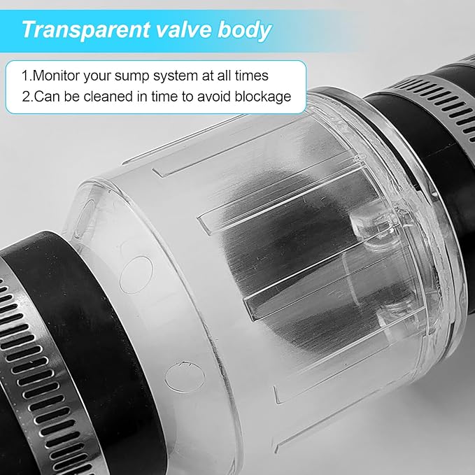 Sump Pump Check Valve 1-1/2 inch, Spring Loaded Flapper Check Valve with 4 Metal Clips, for Sewage Backflow Prevention, Quiet Check Valve for Sump Pump