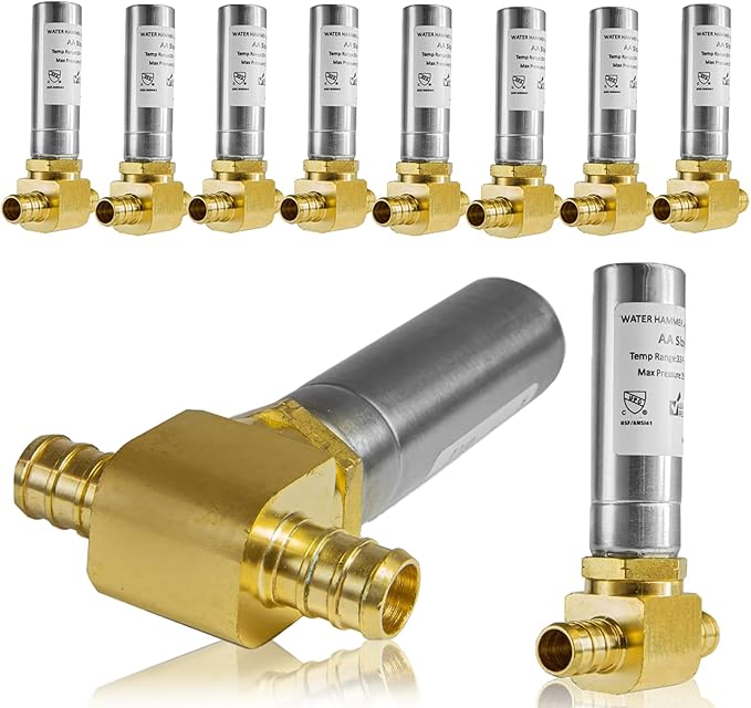 Water Hammer Arrestor,1/2Inch Tee Stainless Steel Water Arrestor,Pex Crimp Connection(10PACK,Stainless Steel Arrestor)(HAMMER011-10Pack)